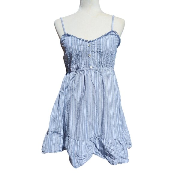 Derek Heart Women's Large Striped Sleeveless Sundress Faux Button Front Pom Poms - Picture 1 of 8